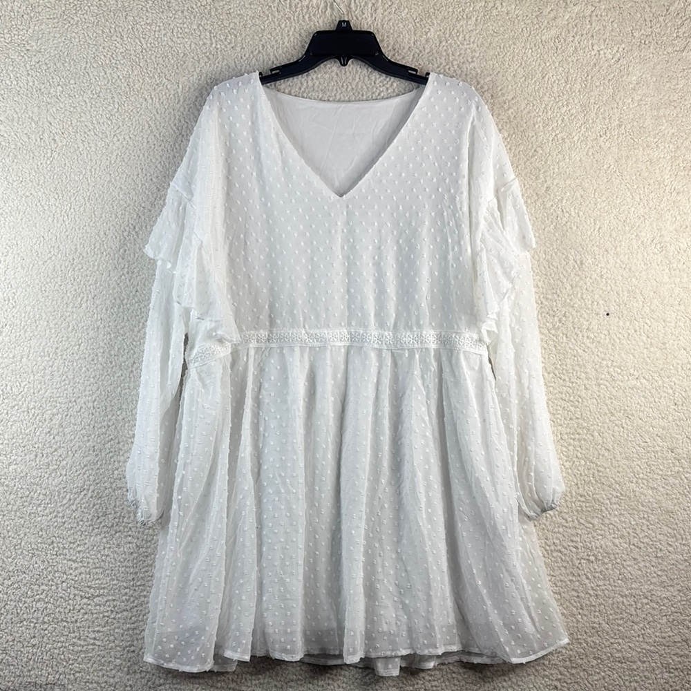 NWOT SHEIN Curve Womens White Lace Ruffled V Neck Mini Dress Size 1XL
